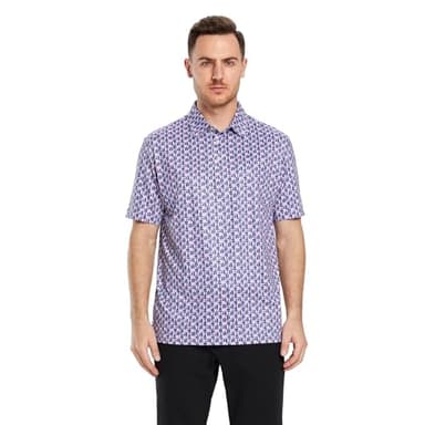 Men's Golf Shirts Dry Fit Short Sleeve Print Performance Moisture Wicking Patterned Polo Shirt for Men Pink Navy Abstract - Image 2