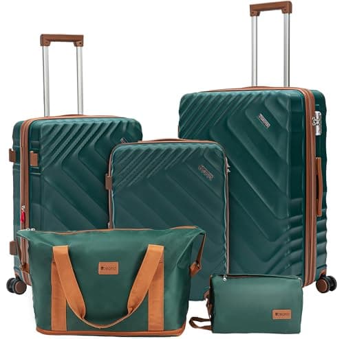 Rosamo 5 piece Luggage Set Expandable Suitcase 22x14x9 Airline Approved Carry on, ABS Hard Case Suitcases with Spinner Wheels, TSA Lock, Durable Waterproof Travel Set (Dark Green) - Image 1