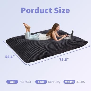 Hobestluk 3 in 1 Bean Bag Chair Giant Bean Bag Chairs Convertible Bean Bag Floor Cushion with Machine Washable Cover, Beanbag Chairs for Adult (Dark Grey) - Image 2