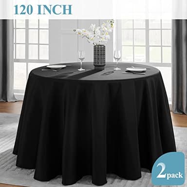 Vidafete 2 Pack 120inch Round Tablecloth Polyester Table Cloth，Stain Resistant and Wrinkle Polyester Dining Table Cover for Kitchen Dinning Party Wedding Rectangular Tabletop Buffet Decoration (Black) - Image 5