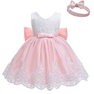 LZH Baby Girls Lace Dress Bowknot Flower Dresses Wedding Pageant Birthday Tutu Gown Baby Pink 0-3M Baby Pink - Image 2