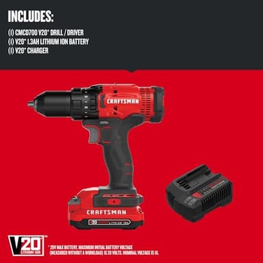 CRAFTSMAN V20 Cordless Drill/Driver Kit, 1/2 inch, Battery and Charger Included (CMCD700C1) - Image 2