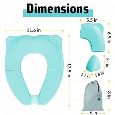 Maliton Travel Potty Seat for Toddler & Kid Travel, Portable Foldable Potty Seat with Storage Bag, Non-Slip Potty Training Toilet Seat Cover wth Splash Guard (Aqua Green) - Image 2