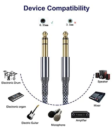 Elebase 1/4 Inch TRS Instrument Guitar Cable 10ft 2Pack,Straight 6.35mm Guitar Bass AMP Cord,Quarter Inch 6.3mm Male Jack Stereo Audio Balanced Line for Electric Guitar,Bass,Keyboard,Amplifier,Speaker - Image 3