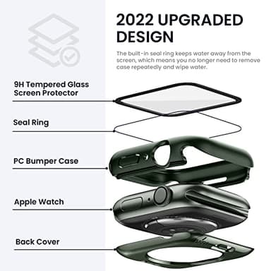 Tensea (2 in 1) for Waterproof Apple Watch Screen Protector Case 41mm Series 9/8/7 Accessories, 360 Front and Back, iWatch PC Face Cover with Tempered Glass for Women Men, 41 mm - Image 3