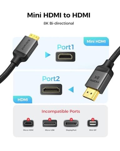 Silkland 8K 4K Mini HDMI to HDMI Cable 6.6FT, Mini HDMI 2.1 Cord [8K 60Hz, 4K@240Hz 144Hz 120Hz, Upgrade Braided] 48Gbps, Compatible with Camera, Camcorder, Laptop, Tablet, Monitor, Raspberry Pi Zero - Image 2