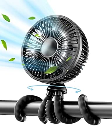 Gaiatop Baby Stroller Fan, 4000mAh Oscillating Mini Portable Fan with Light, 4 Speeds Battery Operated Small Handheld Desk Fan, 360° Rotate Flexible Tripod Clip On Fan for Car Seat Crib Travel Black - Image 1