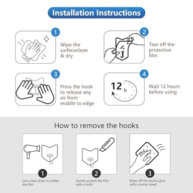 nabreeli Heavy Duty Adhesive Hooks 12 Pack - Holds 15 lbs, No Residue Wall Hooks for Bathroom, Kitchen, Dorm - Strong Sticky Hooks for Tile, Glass, Wood - Image 6