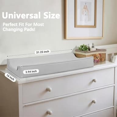 Vegan Leather Changing Pad Cover - 31"X 16" - Waterproof Wipeable, Extra Thick & Portable & Non-Slip Diaper Mat - Fits Standard Changing Tables for Baby Boy Girl (Gray) - Image 2