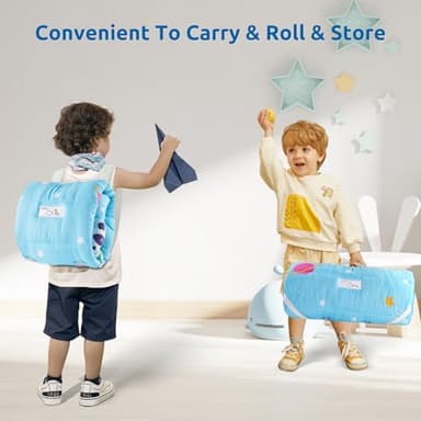 Safotad Toddler Nap Mat with Pillow and Blanket, Soft Sleeping Bag for Kids Boys and Girls, Slumber Bags Kids for Preschool, Daycare, Travel, Camping, 54" x 33" Great for Ages 3-6（Light Blue - Image 4