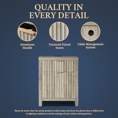 Oxford 2 Drawer Nightstand, End Table with Charging Station, Night Stand with Fluted Panel, Bed Side Table Set of 2 (Grey Oak - Image 5