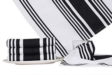 Urban Villa Kitchen Towels 100% Cotton Pack of 6, Highly Absorbent Quick Drying Super Soft Premium Dish Towels for Kitchen with Hanging Loop Hand & Tea Towels - 20x30 Inch, (Black & White, Striped) - Image 5