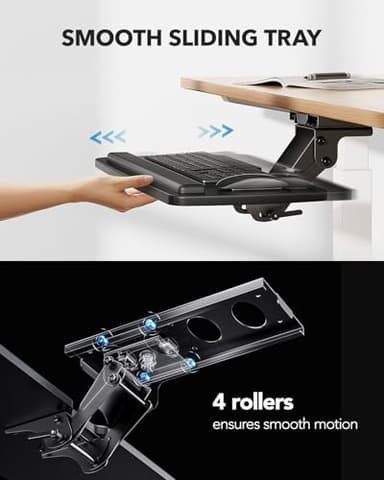 HUANUO Keyboard Tray Under Desk, 360 Adjustable Ergonomic Sliding Keyboard & Mouse Tray, Under Desk Keyboard Tray Slide Out, Keyboard Holder Under Desk for Typing in Home, Office Work, 25"W x 9.84"D - Image 7