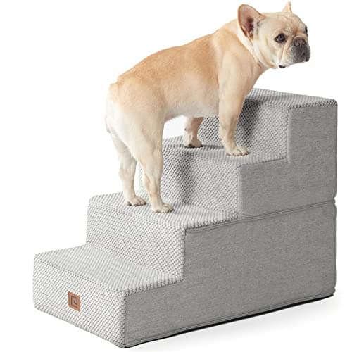 EHEYCIGA Dog Stairs for Bed 18" H, 4-Step Dog Steps for High Bed, Pet Steps for Small Dogs and Cats, Non-Slip Balanced Pet Ramp Indoor, Light Grey - Image 1