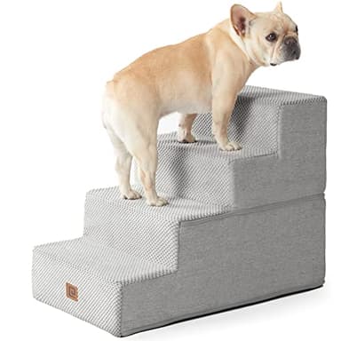 EHEYCIGA Dog Stairs for Bed 18" H, 4-Step Dog Steps for High Bed, Pet Steps for Small Dogs and Cats, Non-Slip Balanced Pet Ramp Indoor, Light Grey - Image 1