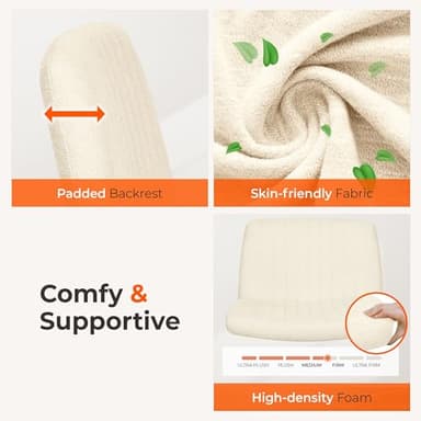 NEO CHAIR Criss Cross Chair No Wheels Armless Cross Legged Office Desk Wide Comfy Vanity Makeup Chair Adjustable Computer Task for Home Office Fabric (Beige) - Image 4