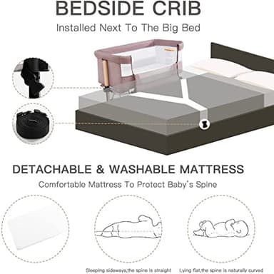 3 in 1 Baby Crib, Bassinet Bedside Crib Adjustable Portable Bed for Infant,Baby Newborn Must Have Bed,Khaki - Image 9