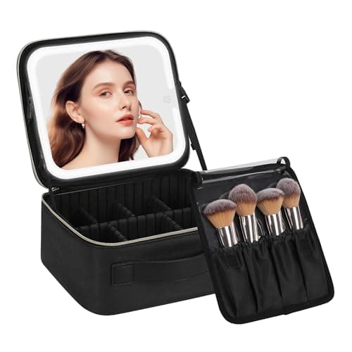 Chomeiu Makeup Bag with LED Mirror, Travel Makeup Case for Women and Makeup Artists Cosmetic Organizer Large Make Up Bags with Light Up Mirror, 3 Color Lights, Adjustable Dividers and Brush Holder - Image 1