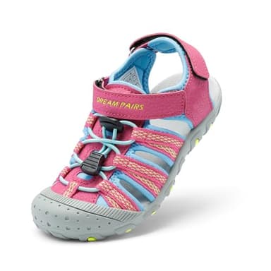DREAM PAIRS Boys Girls Summer Outdoor Athletic Sport Sandals Hiking Beach Casual Closed Toe Adjustable Multicolor for Toddler/Little/Big Kids,Size 7 Toddler,Fuchsia/Cyan/Neon/Green,171111-K - Image 1