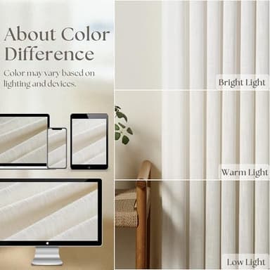 Pinch Pleated Linen Curtains 108 Inches Long for Living Room 2 Panels Set Cream Ivory Flax Double Pleated Drapes Back Tab Neutral Boho Ceiling Floor 108 Inch Window Curtains Bedroom Natural Birch - Image 4