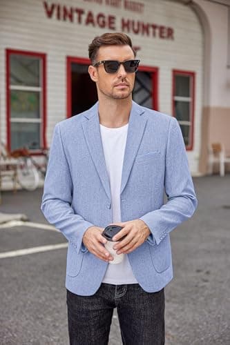 COOFANDY Men's Casual Blazer Two Button Sport Coats Lightweight Printed Lining Suit Jacket Sky Blue - Image 3