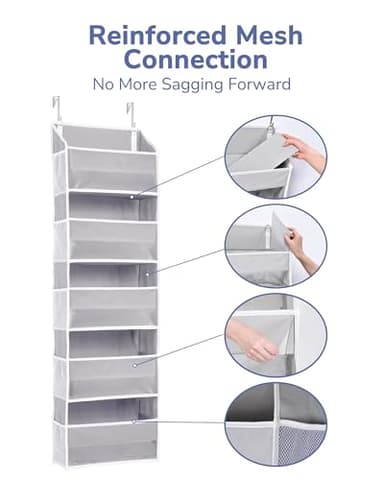 ULG 1 Pack Over Door Organizer with 5 Large Pockets 10 Mesh Side Pockets, 44 lbs Weight Capacity Hanging Storage Organizer with Clear Window for Kids Toys, Shoes, Diapers, Grey, 5 Layer - Image 8