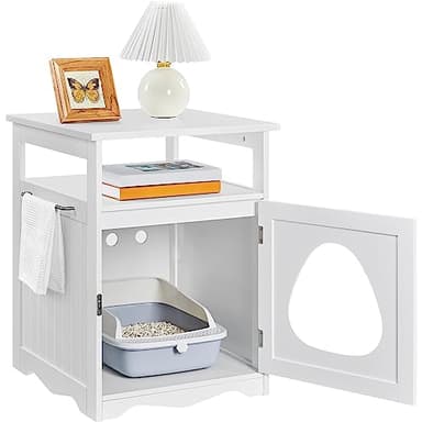 Yaheetech Cat Litter Box Enclosure, Hidden Litter Box Furniture with Open Shelf, Indoor Cat Washroom, Storage Cabinet Pet Crate, Side End Table, Wooden Pet House White - Image 8