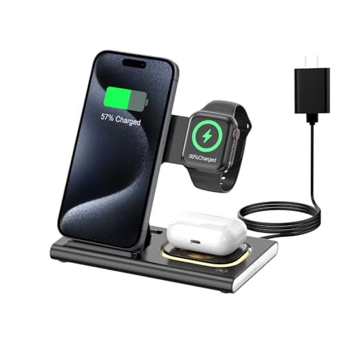 3 in 1 Charging Station for iPhone 17 - Wireless Charger for Apple Devices for iPhone 17 16 15 14 13 12 11 Pro Max - Foldable Wireless Charging Station Dock Stand for Apple Watch Series & AirPods - Image 1
