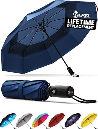 Repel Umbrella Windproof Auto Folding Travel Umbrella - Withstands Winds up to 85MPH, For Rain and Sun – Strong, Compact, Durable, Light & Portable For Women & Men, Fits Backpack & Cars - Navy Blue - Image 1
