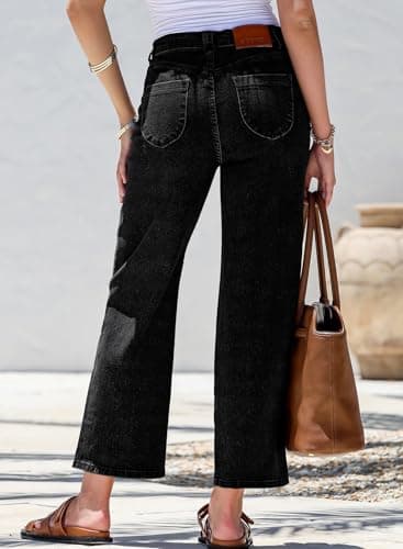 Sidefeel Jeans for Women Wide Leg High Waisted Stretchy Jeans Straight Leg Zimbaplatinum Ankle Denim Pants with Slant Pockets Black Size 8 - Image 6