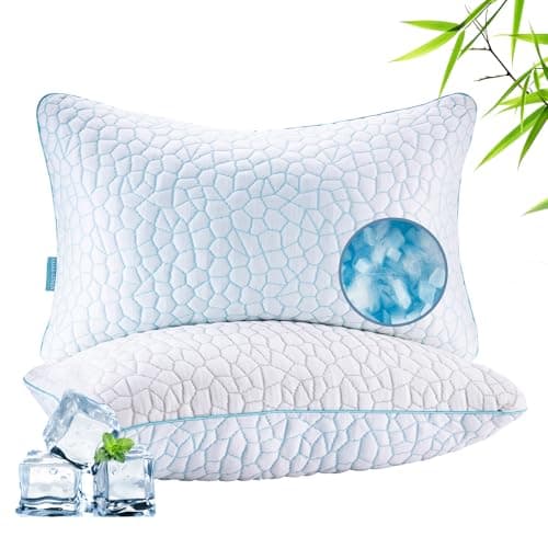 Luxe Linen Reversible Soft & Cooling Bed Pillow for Sleeping Set of 2, King Cozy Bamboo Rayon Pillow for Side, Back & Stomach Sleepers, PE Cooling Adjustable Shredded Memory Foam Pillows 20"*36" - Image 1