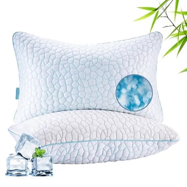 Luxe Linen Reversible Soft & Cooling Bed Pillow for Sleeping Set of 2, King Cozy Bamboo Rayon Pillow for Side, Back & Stomach Sleepers, PE Cooling Adjustable Shredded Memory Foam Pillows 20"*36" - Image 1