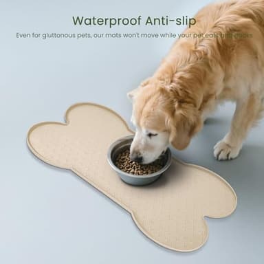 PWTAA Dog Food Mat Anti-Slip Silicone Dog Bowl Mat Thicker Pet Placemat Waterproof Cat Feeder Pad with Raised Edge Puppy Kitten Feeding Mats Suitable Small Medium-Sized Dogs Cats Eating Tray - Image 3