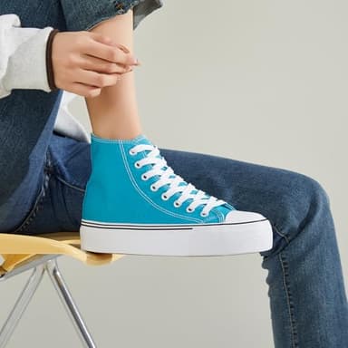 FRACORA Womens High Top Canvas Shoes White Black Platform Sneakers Lace Up Shoes for Women(Lake Blue,US8) - Image 4