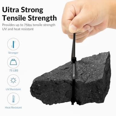 XINGO 14 Inch Black Zip Ties 200 PCS, 75 LBS Tensile Strength, UV Resistant Cable Ties, Premium Self-locking Plastic Ties for Indoor and Outdoor Use - Image 4