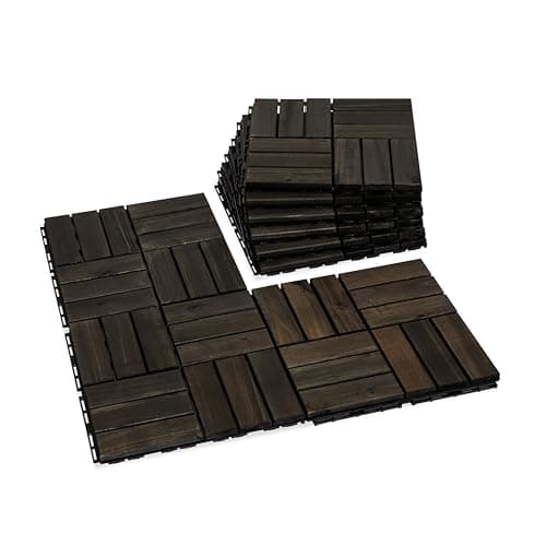 VICTORY RELAX Acacia Wood Flooring Interlocking Deck Tiles for Patio Decor 9 Pcs 12 Slats VR Black - Waterproof Indoor & Outdoor Decor - Balcony Garden Decking Tile (12.2 * 12.2 * 0.7 inches) - Image 1