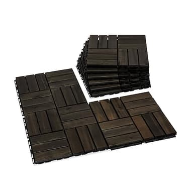 VICTORY RELAX Acacia Wood Flooring Interlocking Deck Tiles for Patio Decor 9 Pcs 12 Slats VR Black - Waterproof Indoor & Outdoor Decor - Balcony Garden Decking Tile (12.2 * 12.2 * 0.7 inches) - Image 1