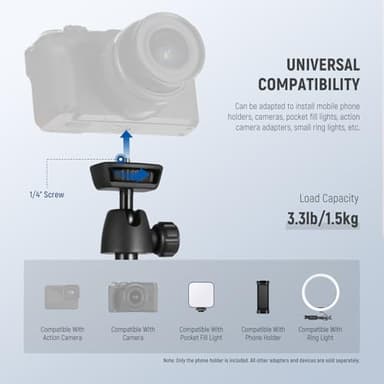 NEEWER Tripod for Cell Phone & Camera with Remote & Phone Holder Compatible with iPhone GoPro Canon Sony DSLR, 62.9" All Metal Portable Selfie Stick Travel Vlog Stand for Video Recording, TS05 - Image 5