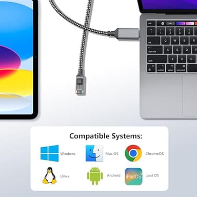 USB C to Ethernet Cable 25 FT, Driver-Free Type C to RJ45, Thunderbolt 3/4 Compatible, Plug & Play, Nylon Braided, 1Gbps Gigabit LAN for MacBook Pro/Air, iPhone 15 Pro/Max, Dell XPS, Galaxy S8-S23 - Image 8