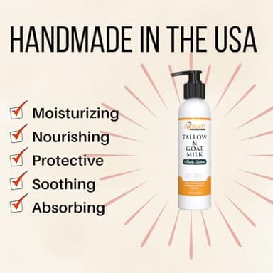 Grass Fed Beef Tallow & Goat Milk Body Lotion for Sensitive Skin, Organic Tallow Lotion - Soothes Dry Patches, Goat Milk Moisturizer - Handmade Tallow Body Lotion (Oatmeal & Honey, 8 Oz) - Image 7