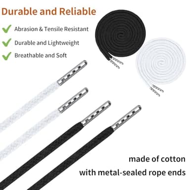 BEVTEE 12 Pcs Drawstring Cord, 60 Inch Hoodie String Replacement, Draw String with Threader Tool for Sweatpants Pants (Black/White) - Image 2