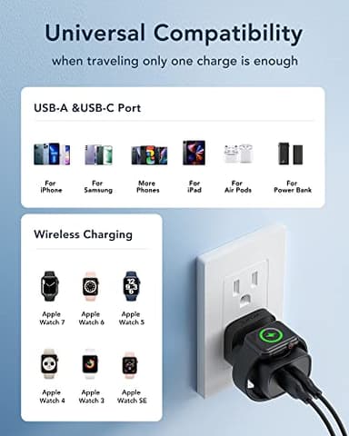 VRURC for Apple Watch Charger, Wireless Magnetic Portable iWatch Charger, PD 20W 3-in-1 Travel Fast Charging Block for iWatch Ultra/SE/10/9/8/7/6/5/4/3/2/, iPhone 17/16/15/14/13,Android-Black - Image 7