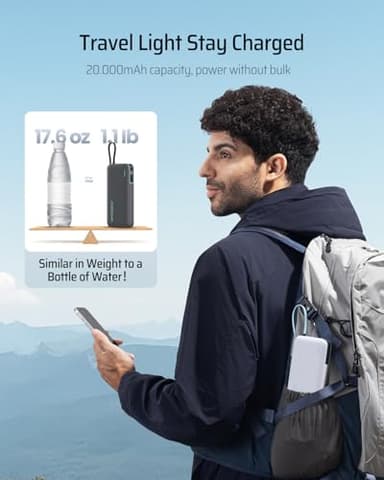 CUKTECH 45W Power Bank 20000mAh, Portable Travel Charger Built-in USB C Cable, Fast Charging Battery Pack for iPhone 16/15/14/13, iPad, Samsung Galaxy, Google Pixel, Android and More (Gray) - Image 5