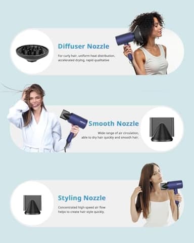 SHRATE Lightweight Ionic Hair Dryer with Diffuser - Powerful 1800W Blow Dryer for Fast Drying - Professional Low Noise Mini Hair Dryer for Travel, Gifts, Hair Styling - Image 4