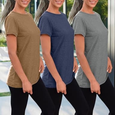 SUNBS Womens 3 Pack T-Shirts Short Sleeve Summer Tops Fashion Basic Tees Comfy Casual Vacation Outfits Workout Clothes 2025 CoffeeNavyGrey L - Image 3