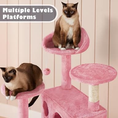 Yaheetech 54in Cat Tree Tower, Multi-Level Cat Tree for Indoor Cats with Scratching Posts, Dangling Balls Cat Play House, Pink - Image 4