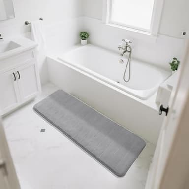 Yimobra Bathroom Runner 55"x24", Non Slip Memory Foam Bath Mat, Super Soft Water Absorbent Hallway Carpet, Machine Washable Rug for Vanity Tub Shower, Gray - Image 7