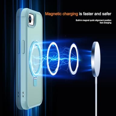 SKYLMW Compatible with iPhone 16E Case with Invisible Magnetic O-Ring Stand Military-Grade Translucent Case for iPhone 16E 6.1" 2025 [Compatible with Mag-Safe][Great Grip Feeling], Blue - Image 3
