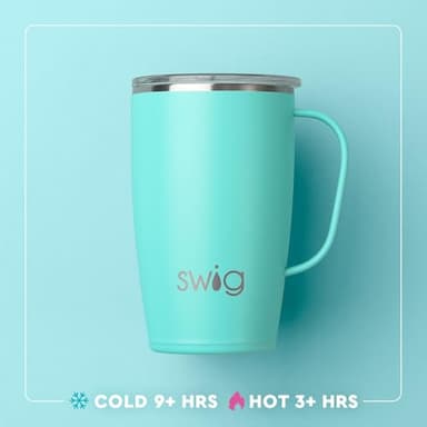 Swig Life 18oz Travel Mug, Insulated Tumbler with Handle and Lid, Cup Holder Friendly, Dishwasher Safe, Stainless Steel, Travel Coffee Cup (Caliente) - Image 3