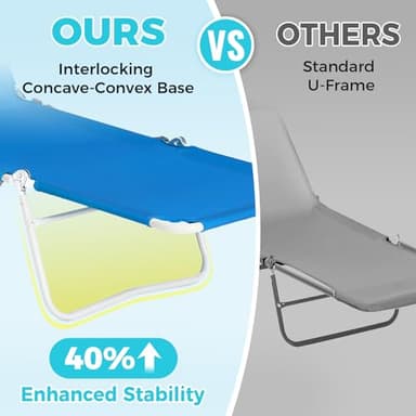 #WEJOY Folding Tanning Chair with Face Hole, 5 Positions Face Down Beach Lounge Chairs with Pillow for Outside Sunbathing Poolside (Blue) - Image 6